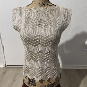 Vintage 80's St. John Knit Top Semi Transparent Natural Fabric Beige Small